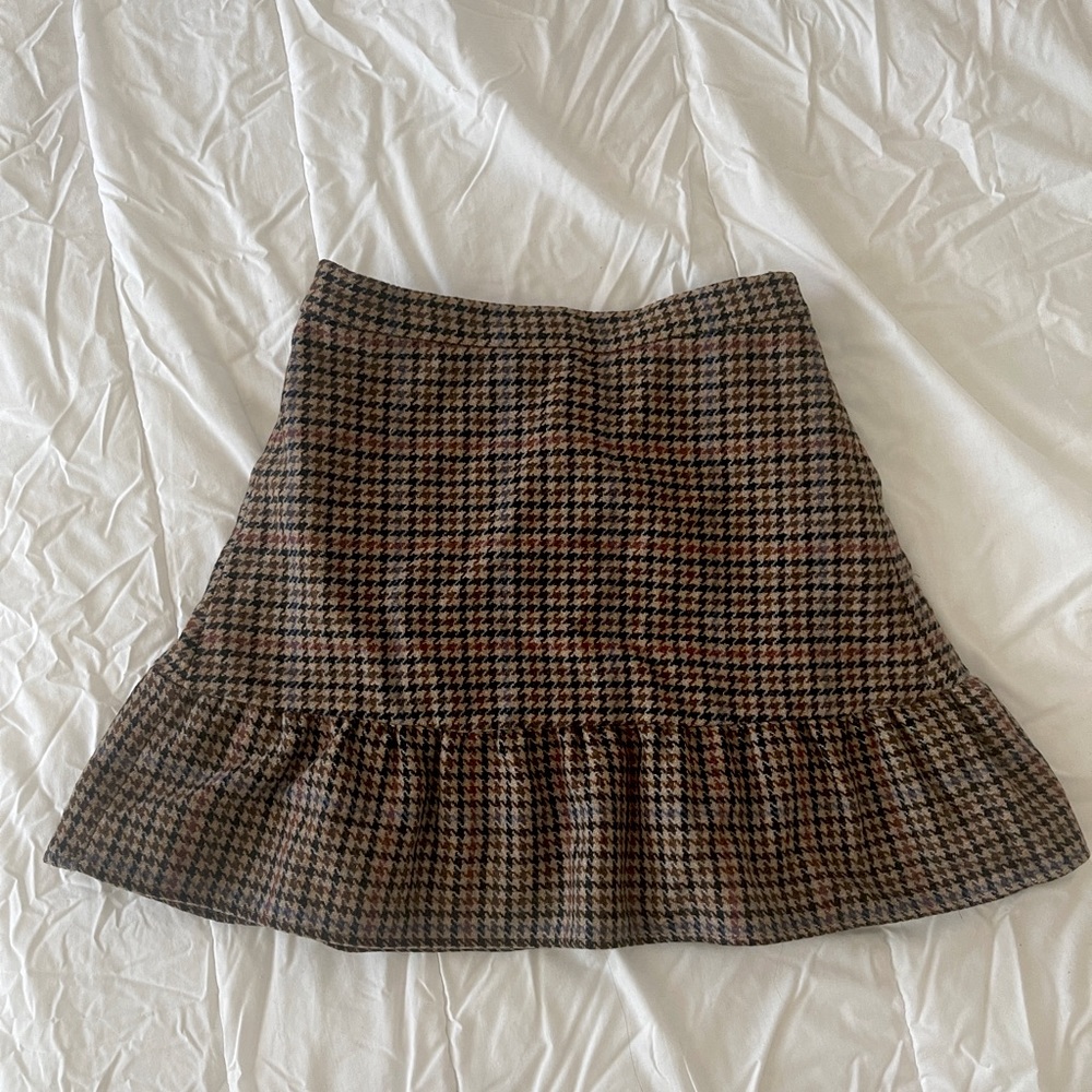 JCREW Factory Camel Color Houndstooth Mini Skirt